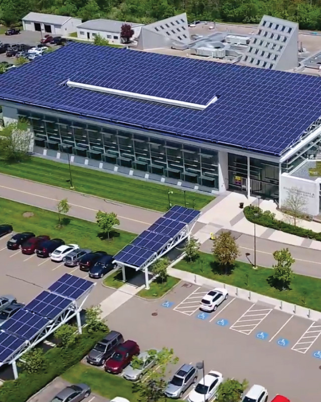 Solar panels on Danvers Health Professions and Student Services building