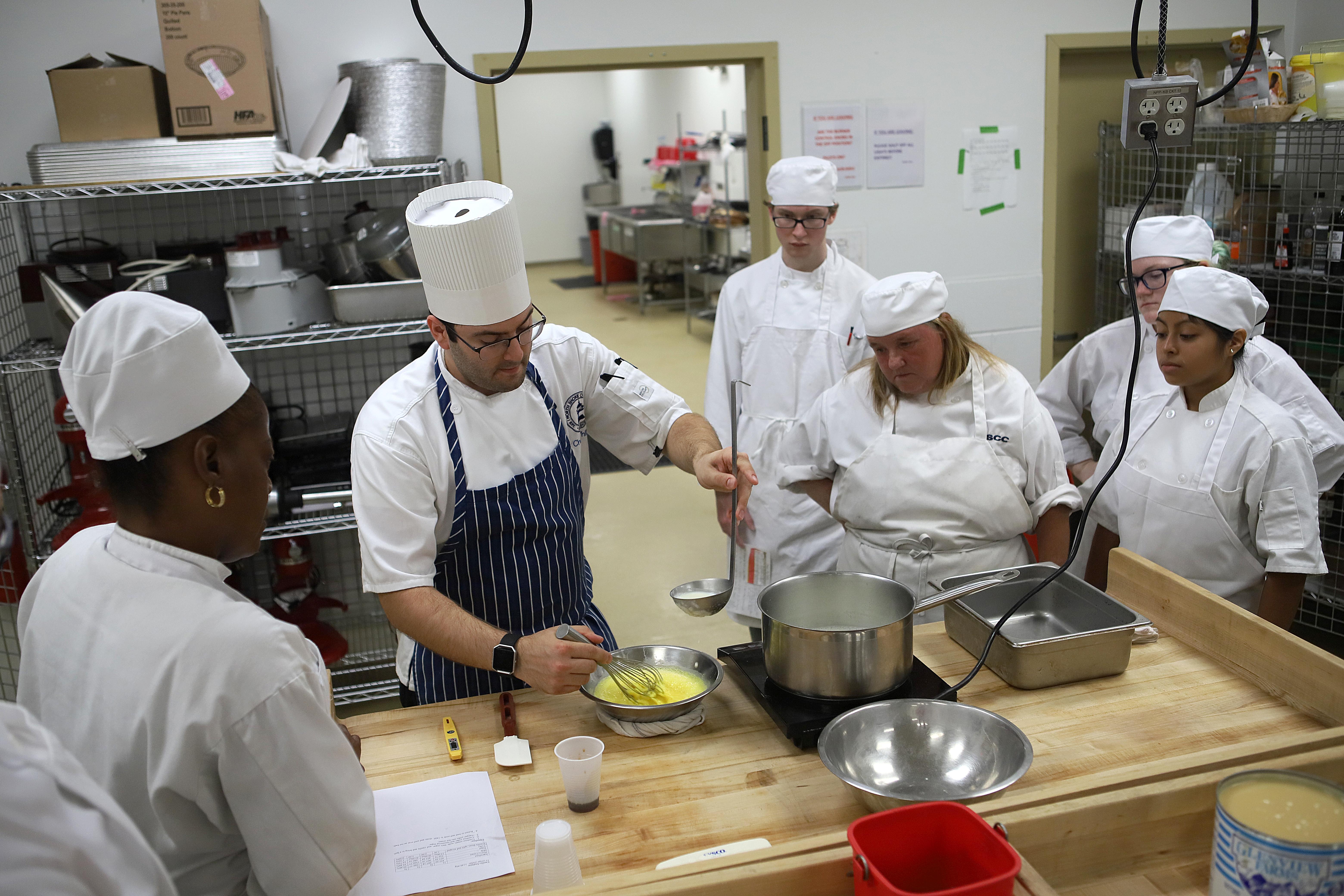 Culinary Students and Professor in class