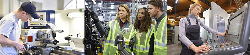 Images of students working in manufacturing fields.