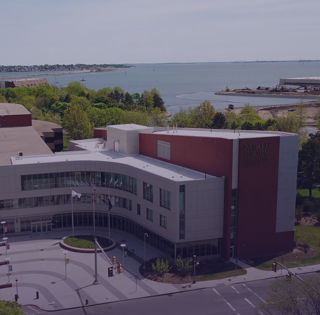 Aerial view of North Shore Community College Lynn Campus entrance