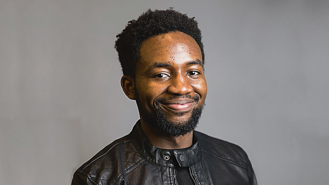 Portrait of Khalil in black leather jacket