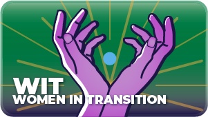 Two hands giving support icon for Women In Transition program