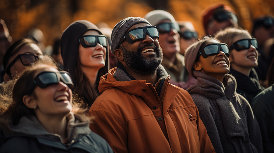 people viewing an eclipse with special glasses