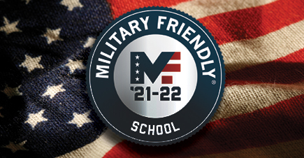 Military Friendly 21-22 logo on a U.S. flag background