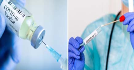 covid vial, syringe and testing swab