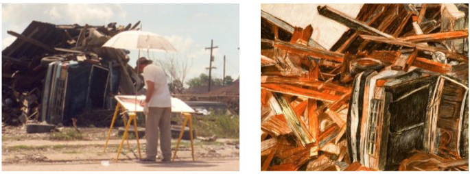 actual katrina destruction and drawing of same