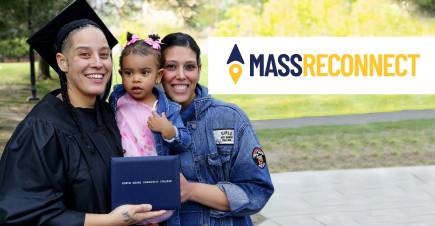massreconnect logo with 2 adults and 1 child