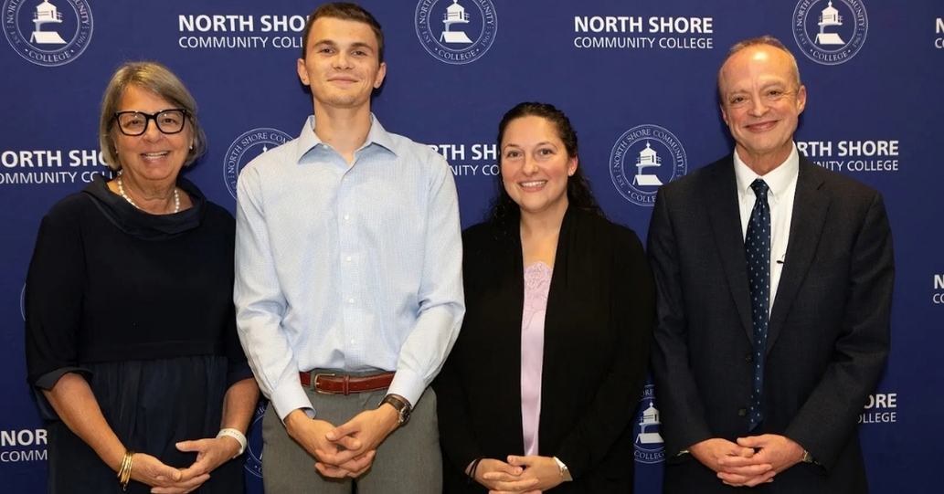 Laura Kurzrok President NSCC Foundation Zak Poretta scholarship recipient Leanna DeMarco past scholarship recipient and donor and William Heineman NSCC President