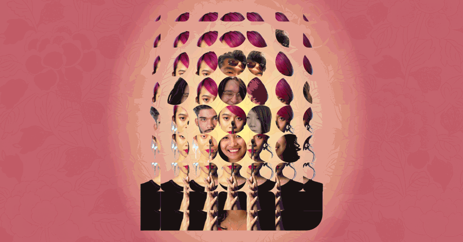 animation of a collage of asian faces making up a single head