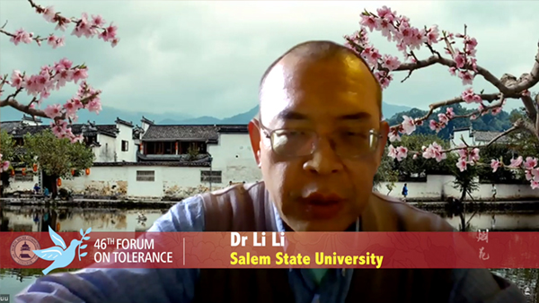 Key frame of Li Li in with cherry blossom and Chinese city in background